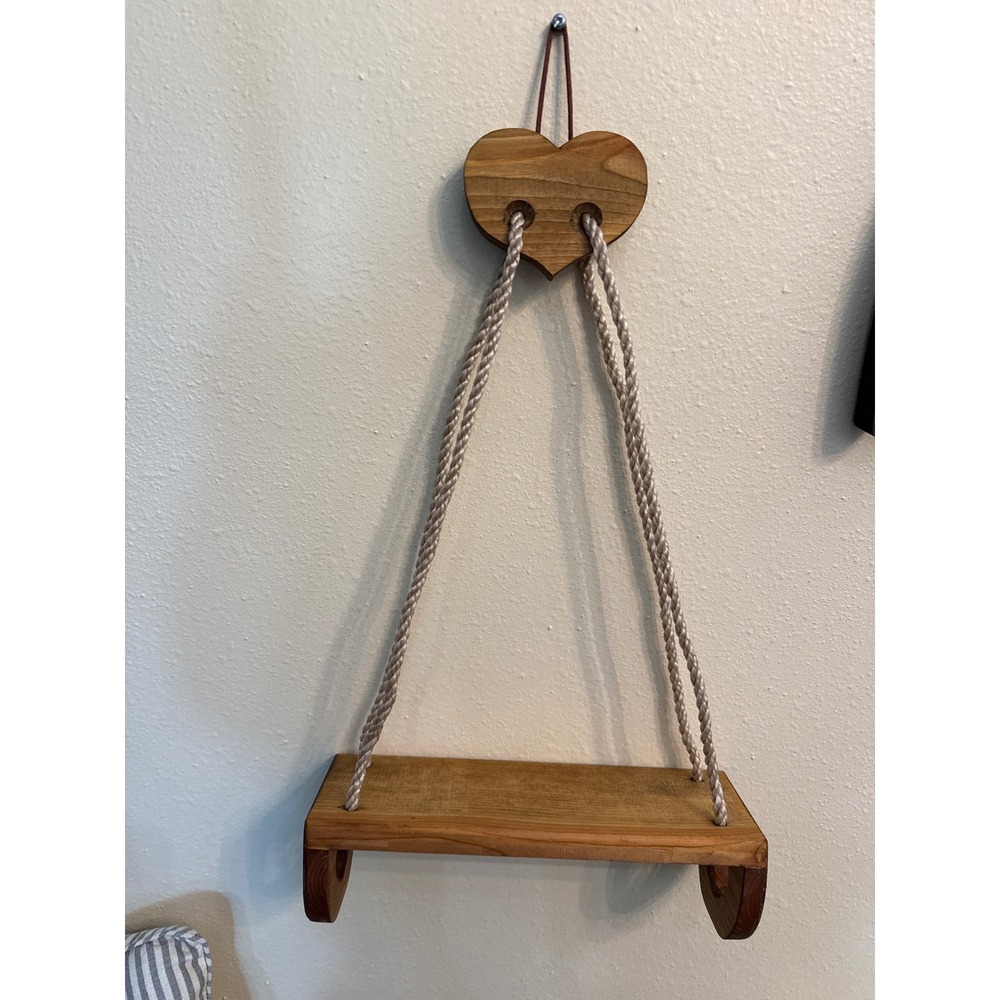 Rustic Wooden Hanging Swing Shelf Set‎ Heart Cutout Farmhouse Wall Decor 3pc